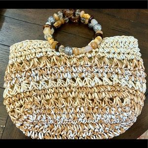 NWOT Cappelli Straworld Natural Straw Crochet Seashell Satchel